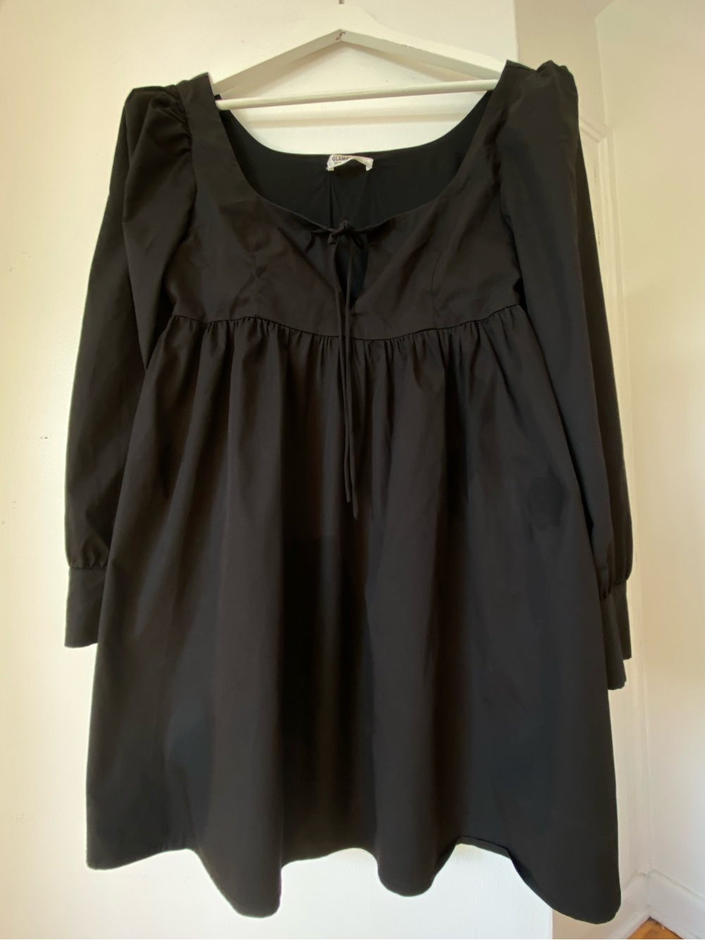 Women’s Black Puff Sleeve Babydoll Dress in Black Goth Romantic Princess Waist